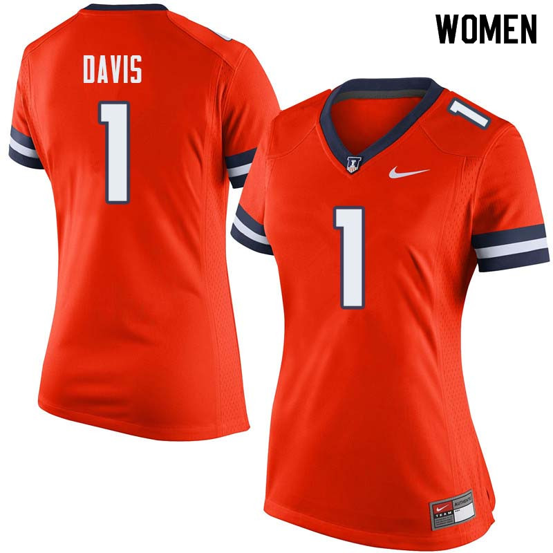 Women #1 Vontae Davis Illinois Fighting Illini College Football Jerseys Sale-Orange